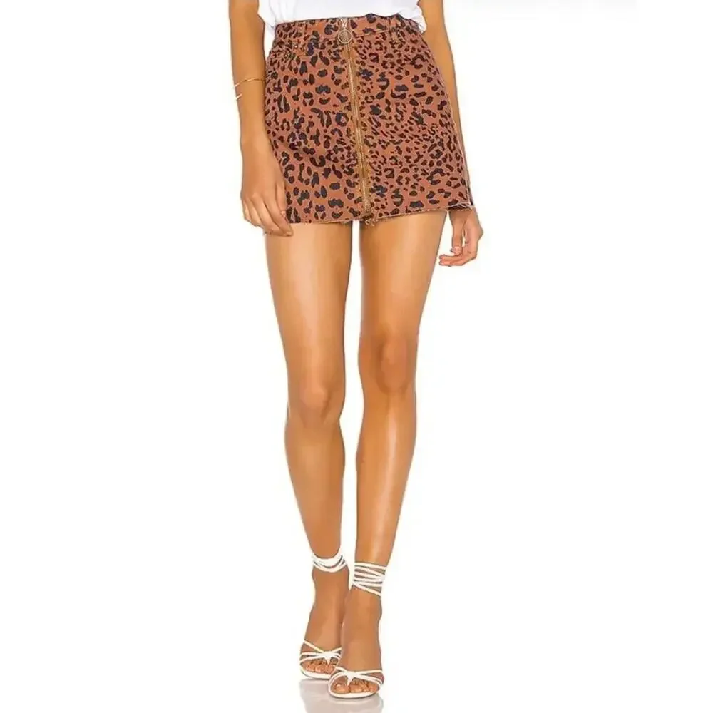 Free People Zip It Up Animal Print Mini Skirt Size 27